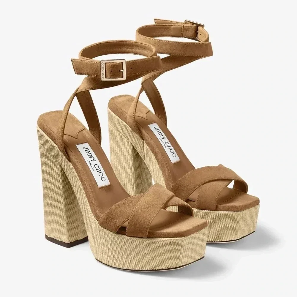 Jimmy Choo Rattan Suede Platform Sandal Sz 40 (US 10)